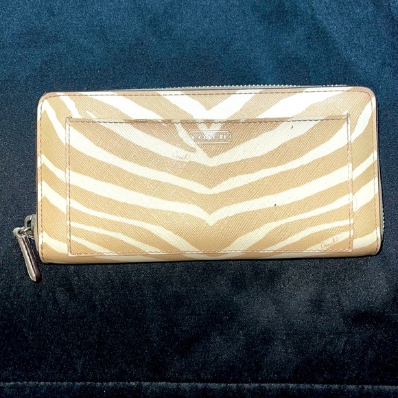 Coach Handbags - Coach Zebra Animal Print Leather Zippered Wallet